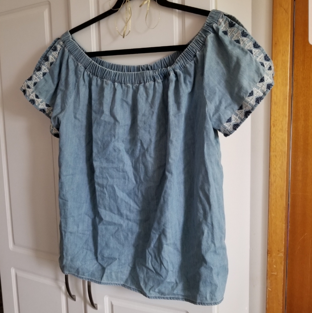 🍁🌺Vince Camuto off shoulder denim top with open sleeve detailing - Picture 6 of 10